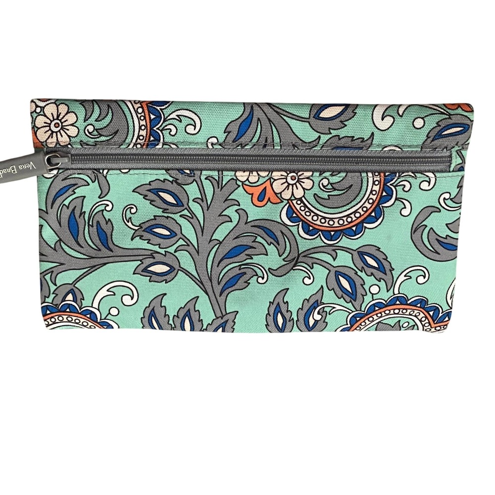 Vera Bradley Zip Pouch Women OS Mint Green Paisley Floral Canvas Travel Bag